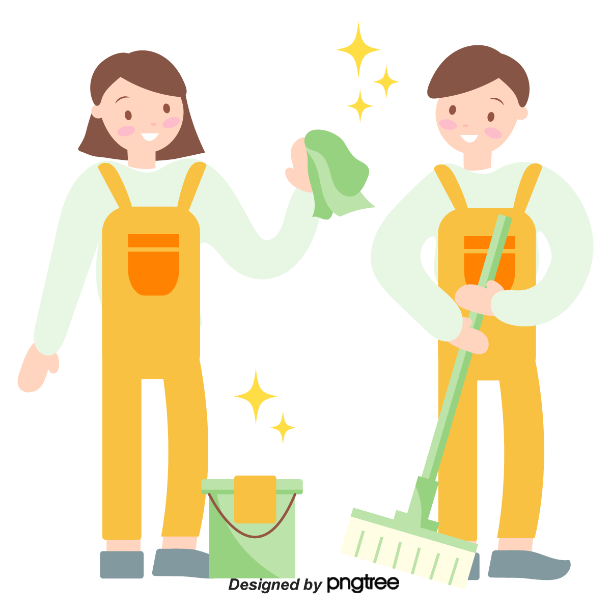 An illustration of a cleaner with a mop and bucket