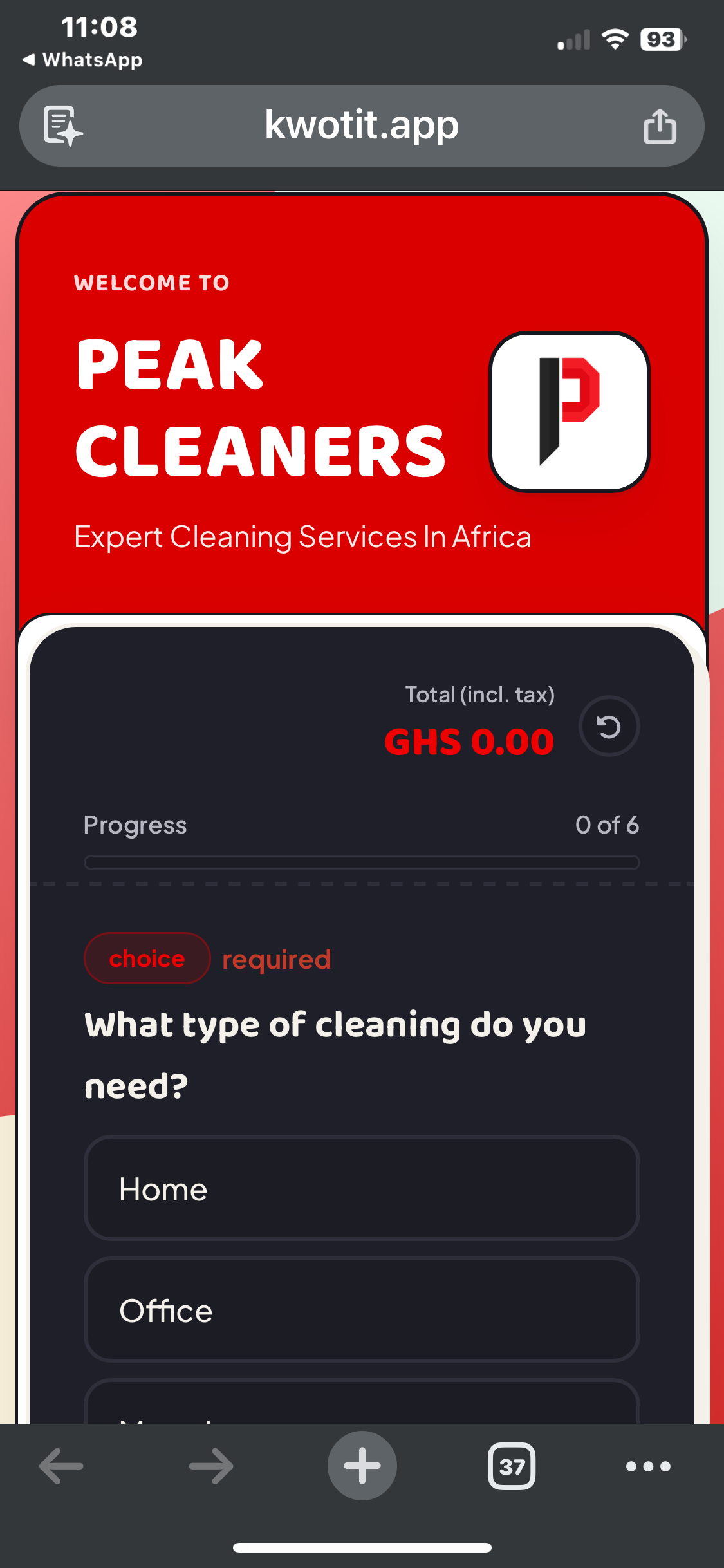 A KwoTit lead form with pricing questions
