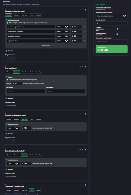 create a lead form once with an inbuilt calculator for interactive pricing